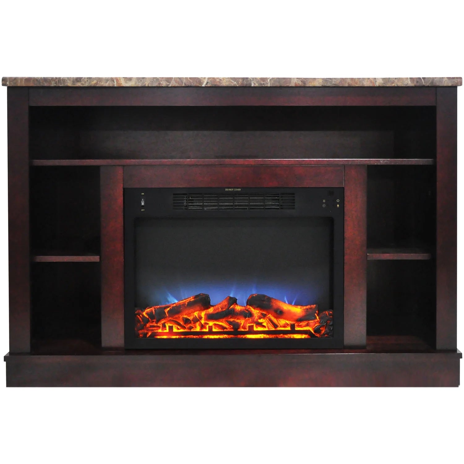 Freestanding Electric Fireplace with Log Insert and Remote, Mahogany Mantel W8113