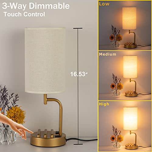 Touch Control USB Table Lamp, 3-Way Dimmable Bedside Lamp with Charging Ports O695118