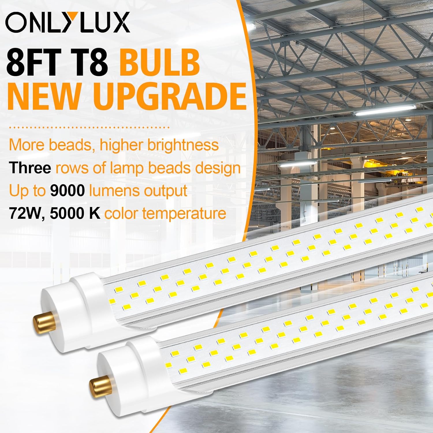 T8 8ft LED Bulbs 72W 9000lm 5000K Tube Light, 10 Pack C8170