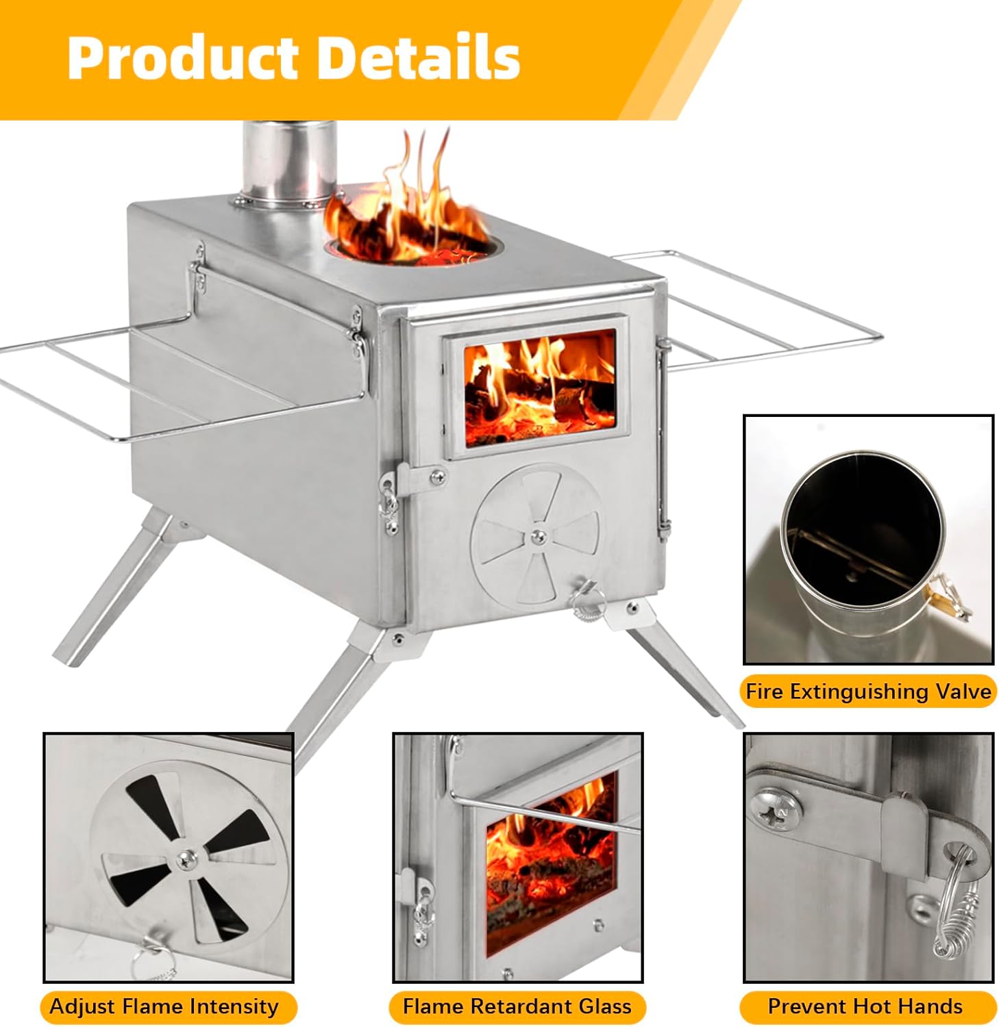 Portable Wood Burning Stove with Chimney Pipes for Camping, Heating and Cooking B81198