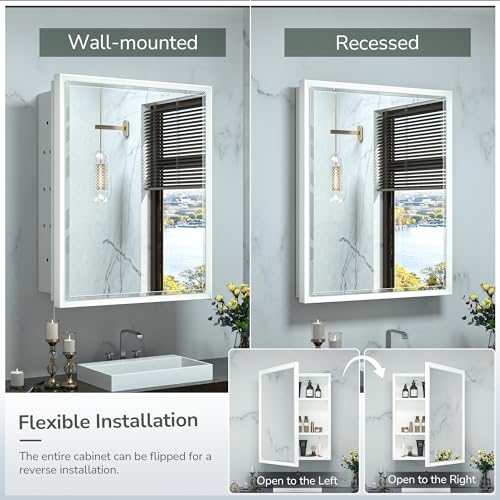 Recessed Medicine Cabinet with Mirror Wall Mounted, Metal Beveled Mirror with Storage for Bathroom Vanity, Aluminum Alloy, Silver, 16x24, 1 Door V179203