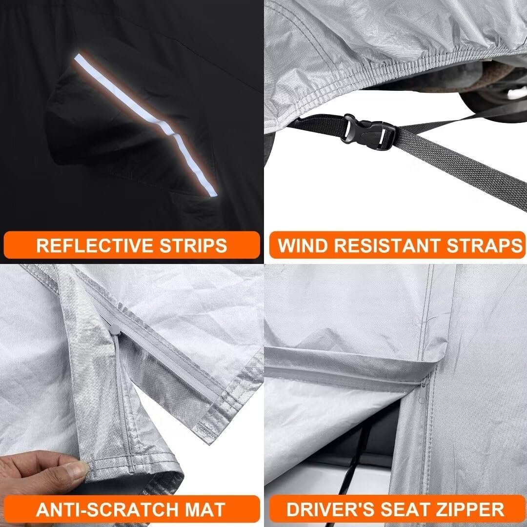 Car Cover for Jeep Wrangler 4 Door, Waterproof All Weather, Silver W12927
