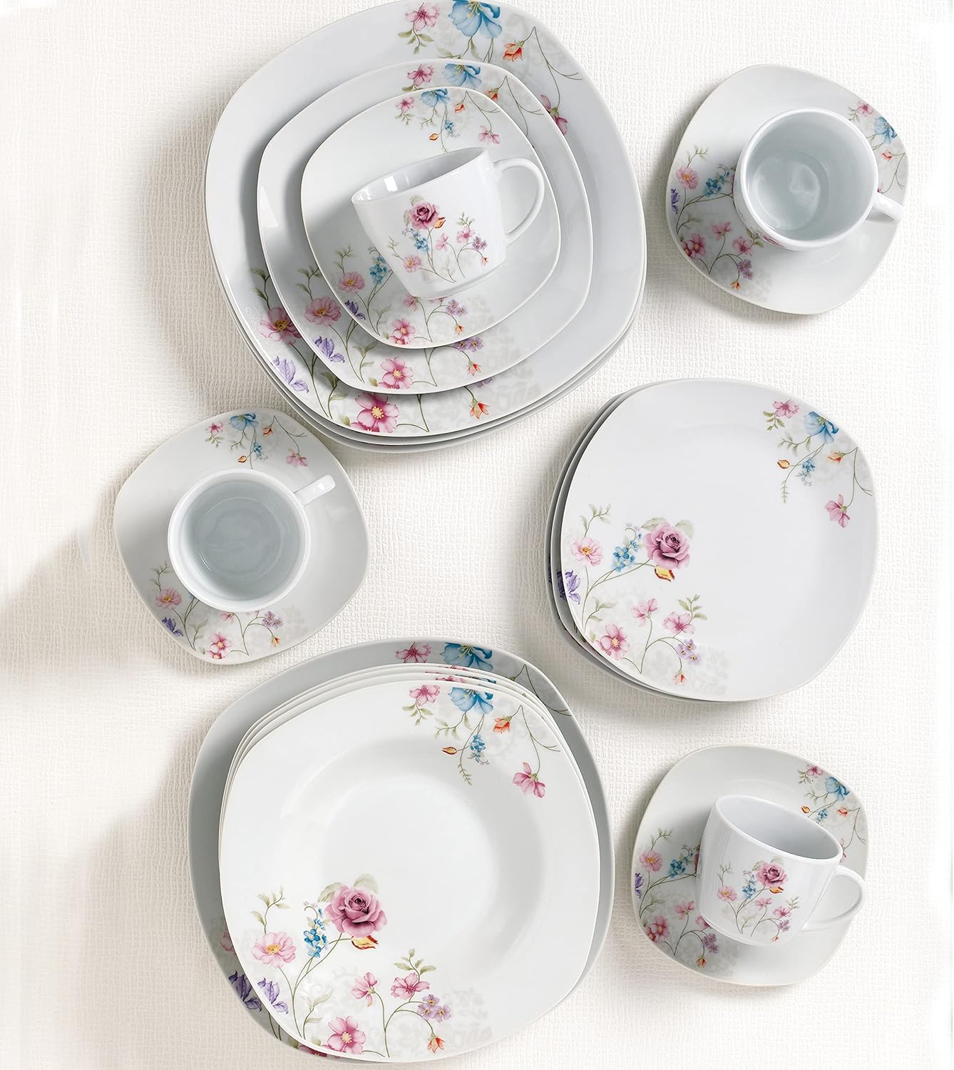 Porcelain 20 Piece Square Dinnerware Set for 4, White U568950