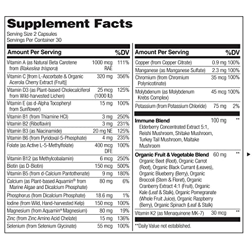 Whole Food Multivitamin with Elderberry & Mushrooms - 60 Vegan Capsules E177270