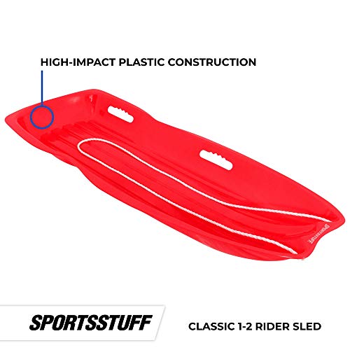 Plastic Toboggan Snow Sled with Pull Rope for Kids and Adults, Red and Blue (2 Pack) C2259