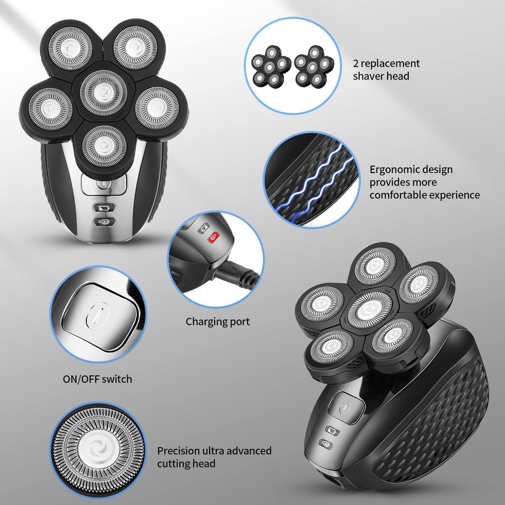 6D Electric Shaver for Bald Men, Rotary Head, Rechargeable, Wet & Dry M77487