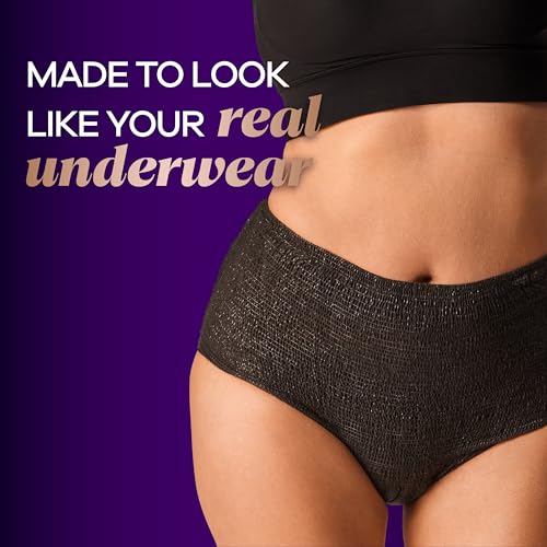 Incontinence and Postpartum Underwear for Women, Maximum Protection, XL, Black, 16 Count U90999