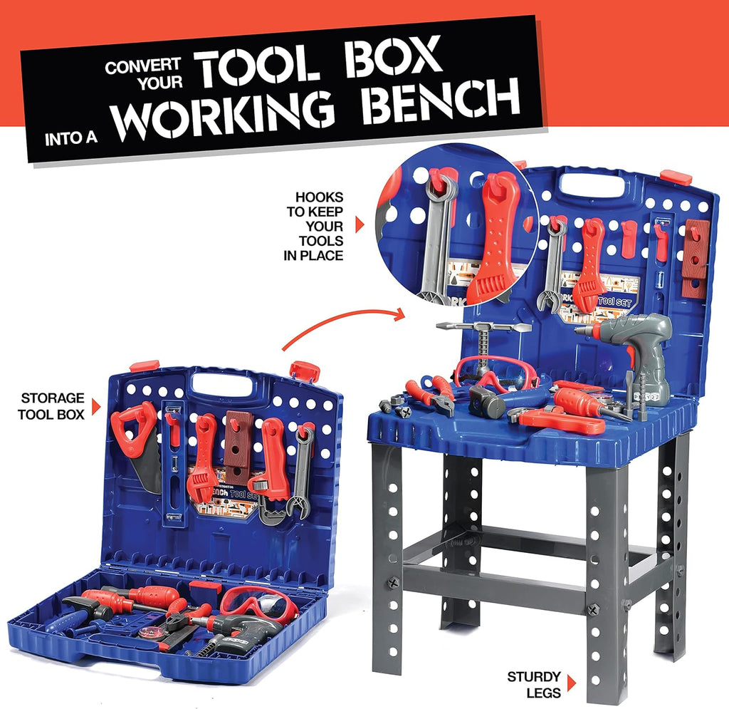 Kids Tool Set Bench 76 Pc with Electronic Play Drill - STEM Educational Pretend Play Construction Toy W608