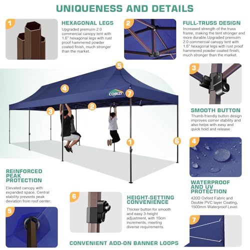 10x20 Pop Up Canopy Tent with 6 Removable Sidewalls, Waterproof and UV 50+ U619