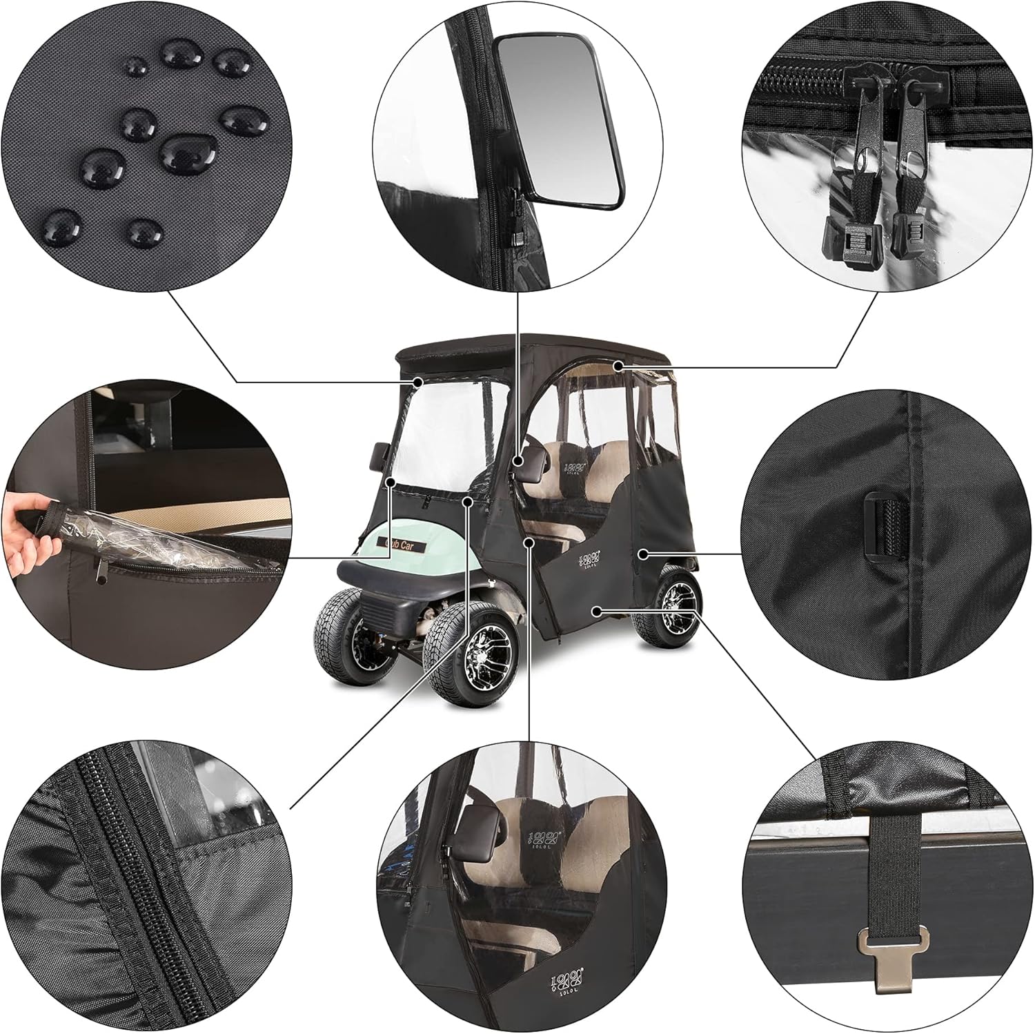 2 Passenger Golf Cart Enclosure, 4-Sided Clear PVC Rain Cover with Zipper Entry A725437