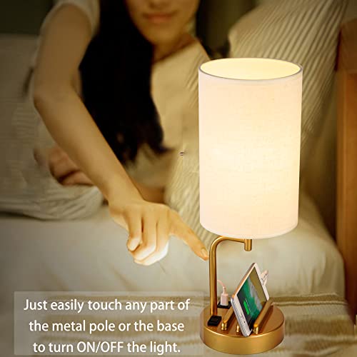 Touch Control USB Table Lamp, 3-Way Dimmable Bedside Lamp with Charging Ports O695118