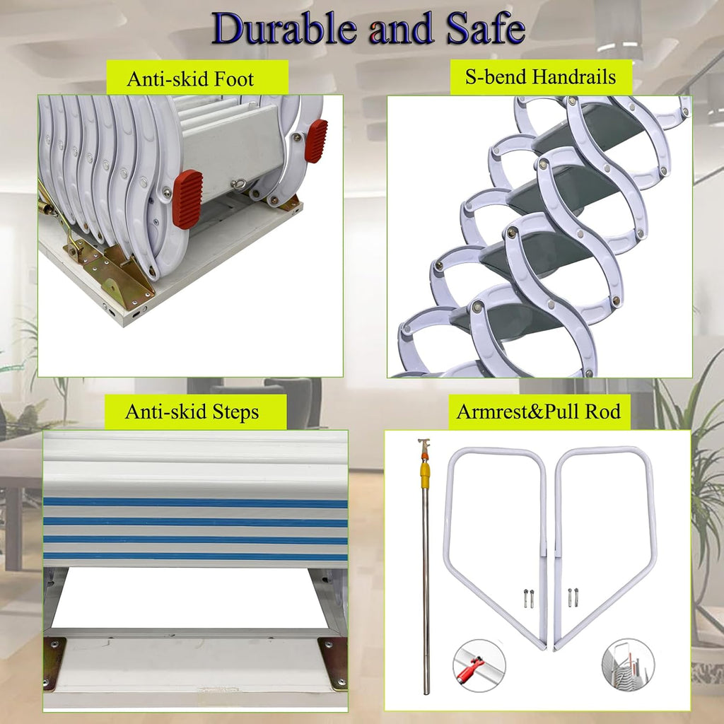Attic Loft Ladder Folding Wall-mounted Stairs with Armrests K334
