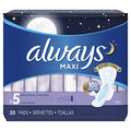 Always Maxi Feminine Pads For Women, Size 5 Extra Heavy Overnight Absorbency, With Wings, Unscented, 20 Count