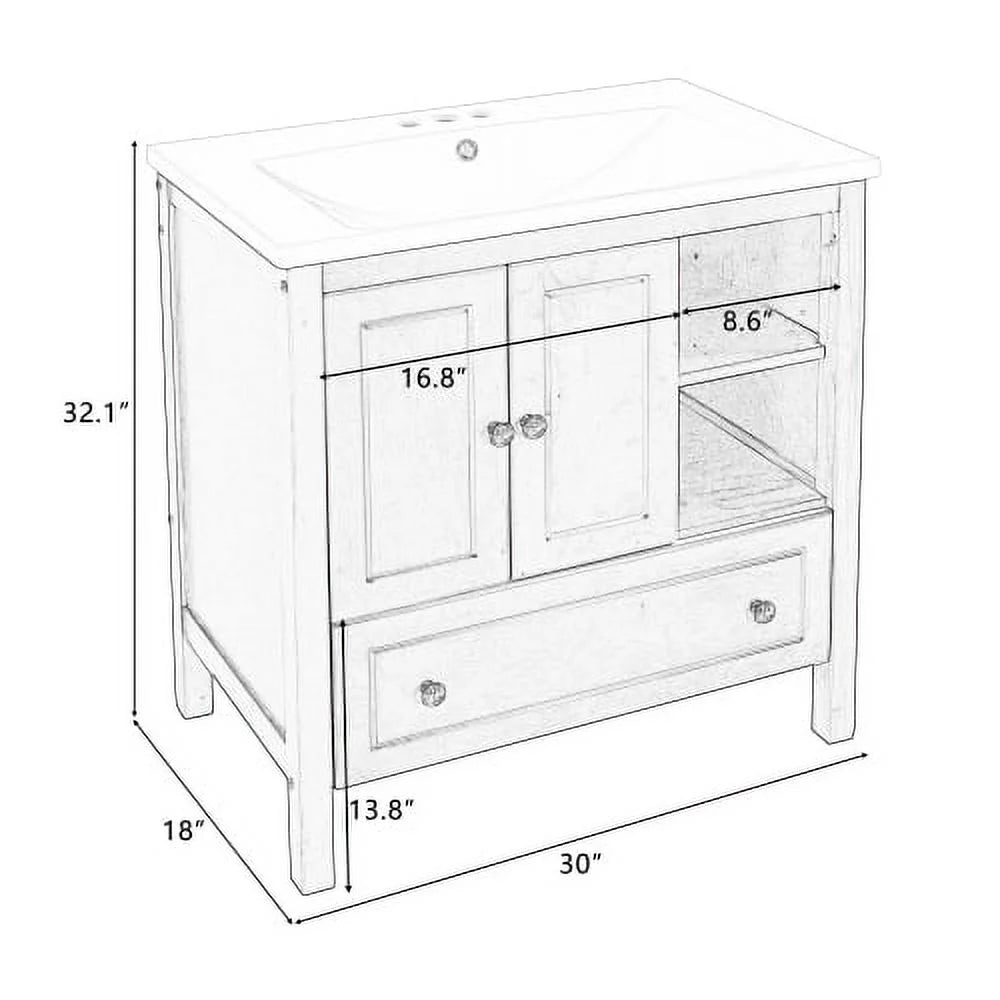 Bathroom Vanity with Sink and Storage Cabinet, Solid Wood Frame, Grey F108943