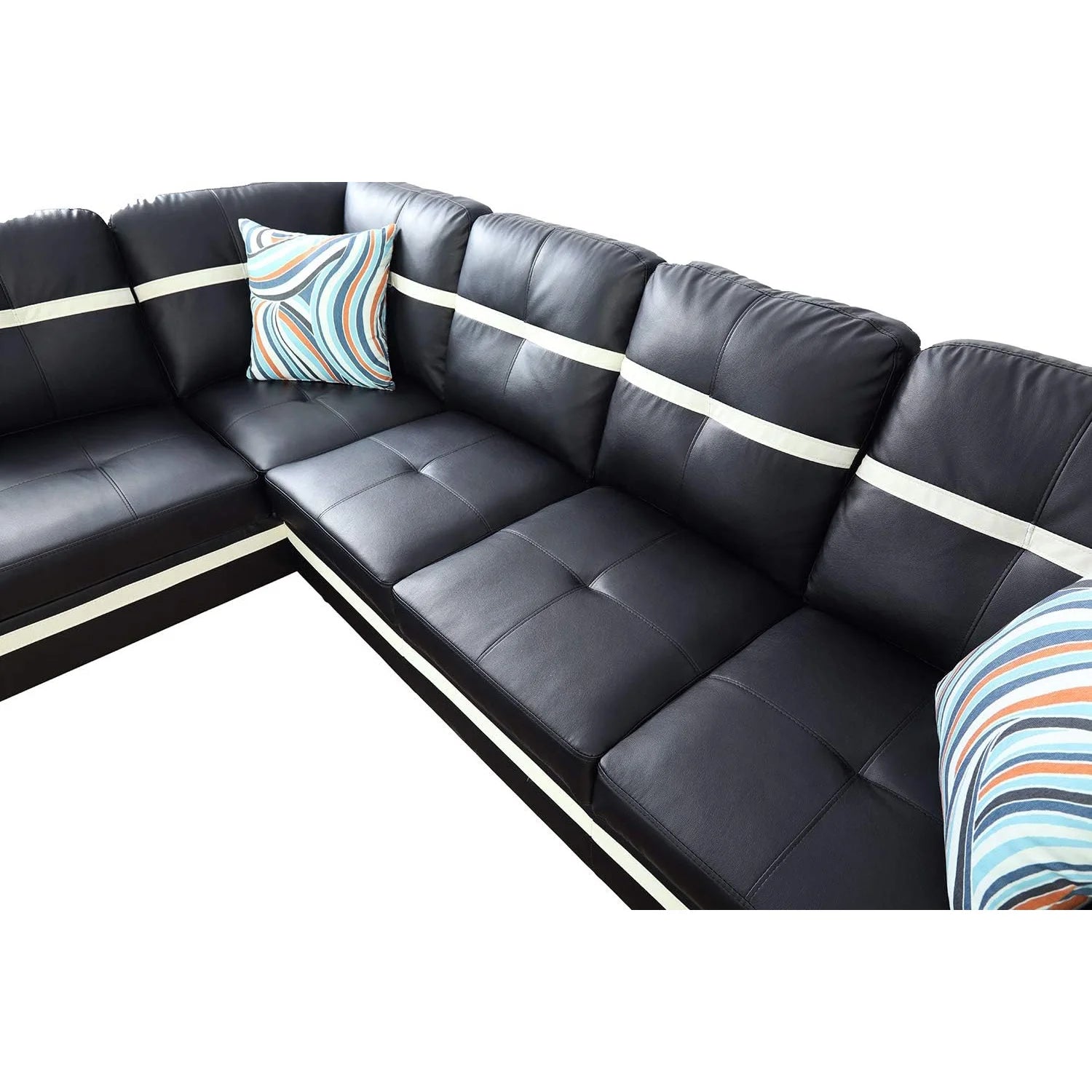 Leather Sectional Sofa Set, 3-Piece L-Shaped Couch with Chaise and Ottoman, Black A83234