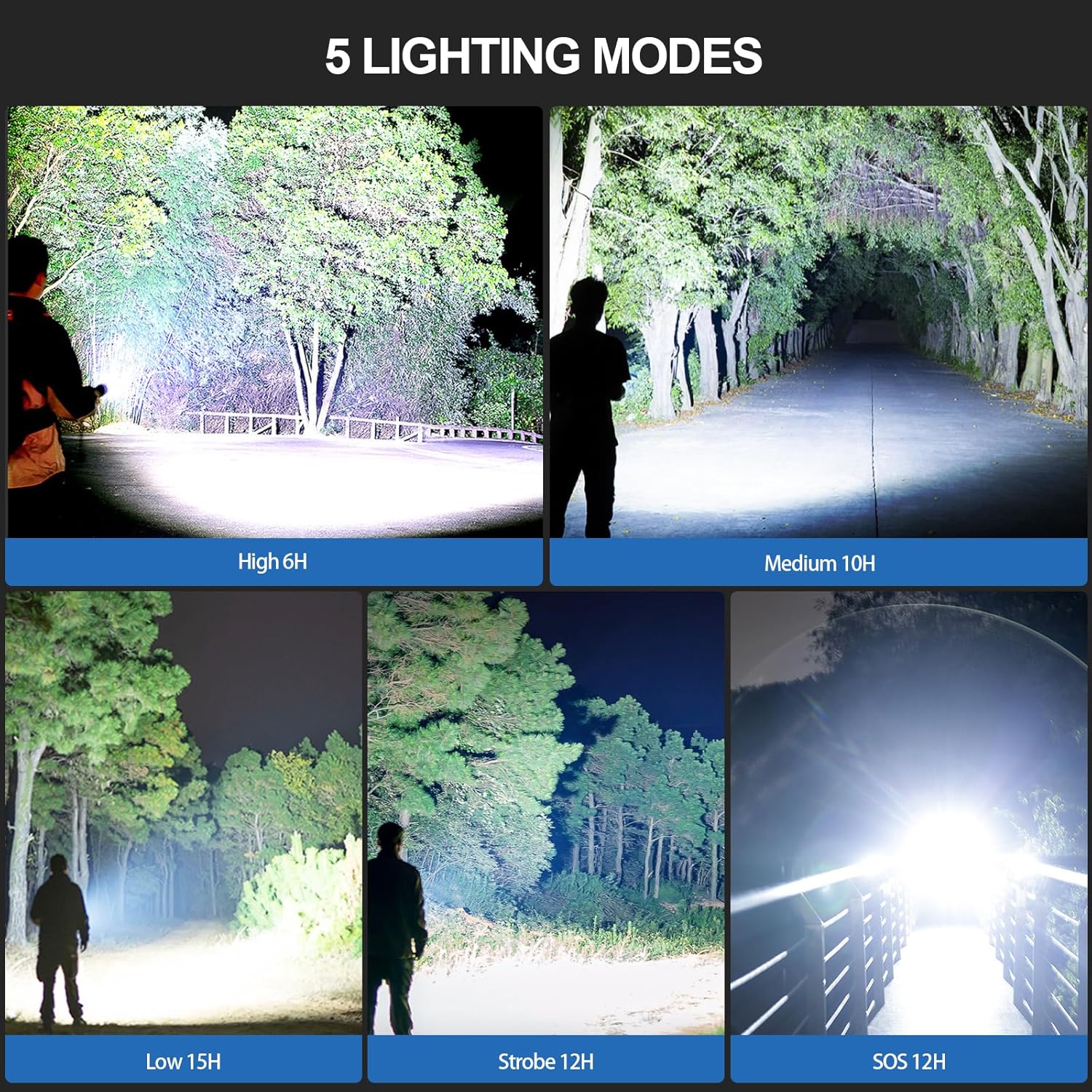 Rechargeable LED Flashlight 900,000 Lumens, 5 Modes, Waterproof, 12-Hour Runtime, 2 Pack P886492