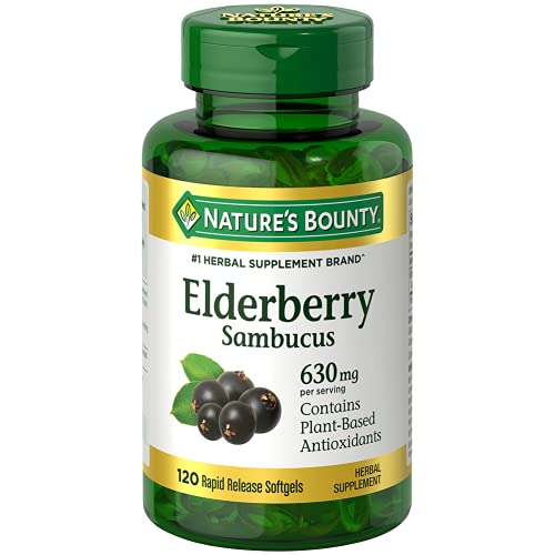 Nature's Bounty Sambucus Elderberry Herbal Supplement, for Immune Support Rapid Release Softgels, 630 mg per Serving, 120 Count