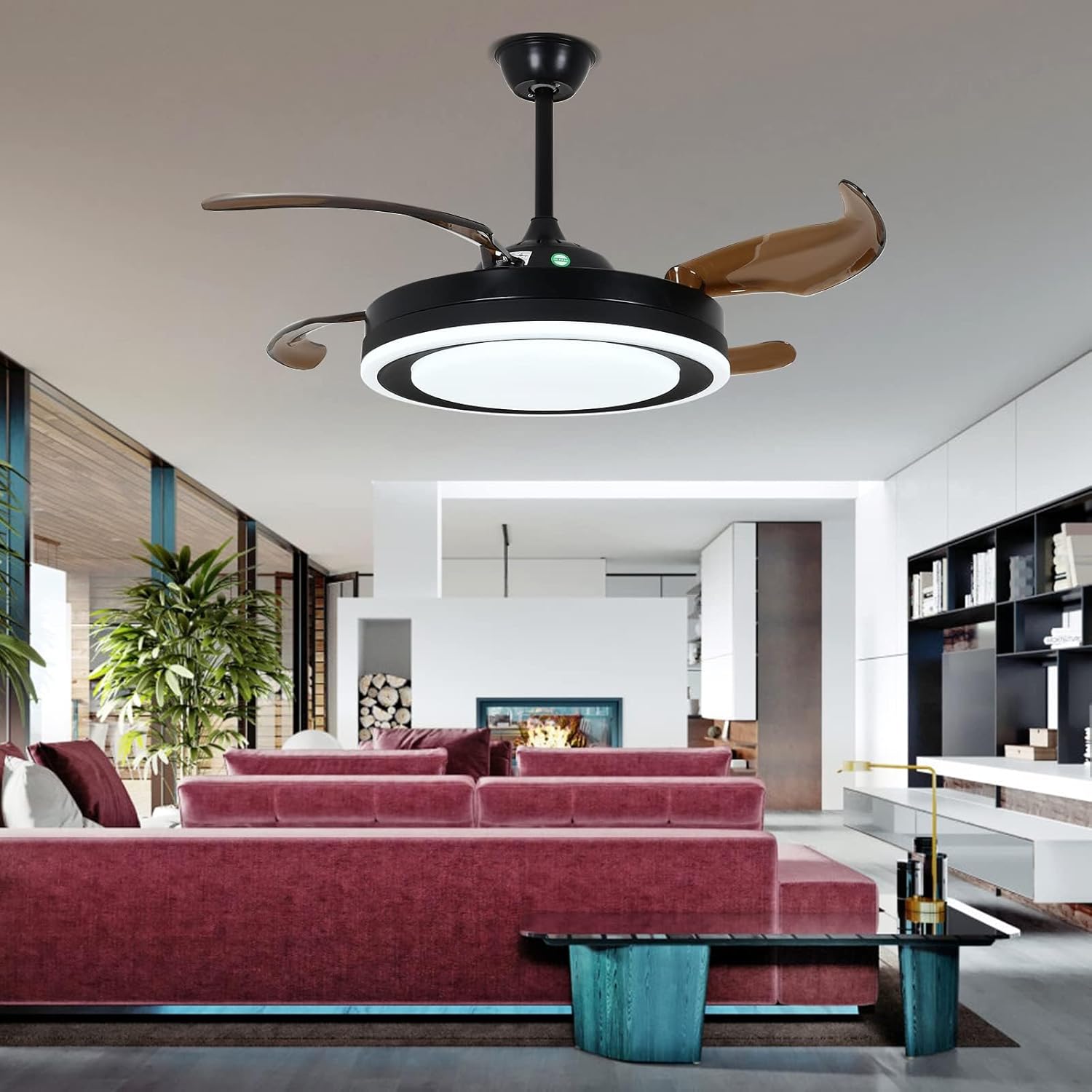 Retractable Ceiling Fan with Lights, Remote Control, Silent Motor F23944