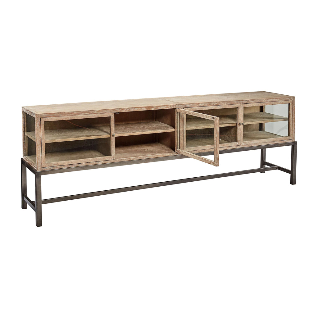 88-inch Glass & Oak Display Console with Metal Base H247350