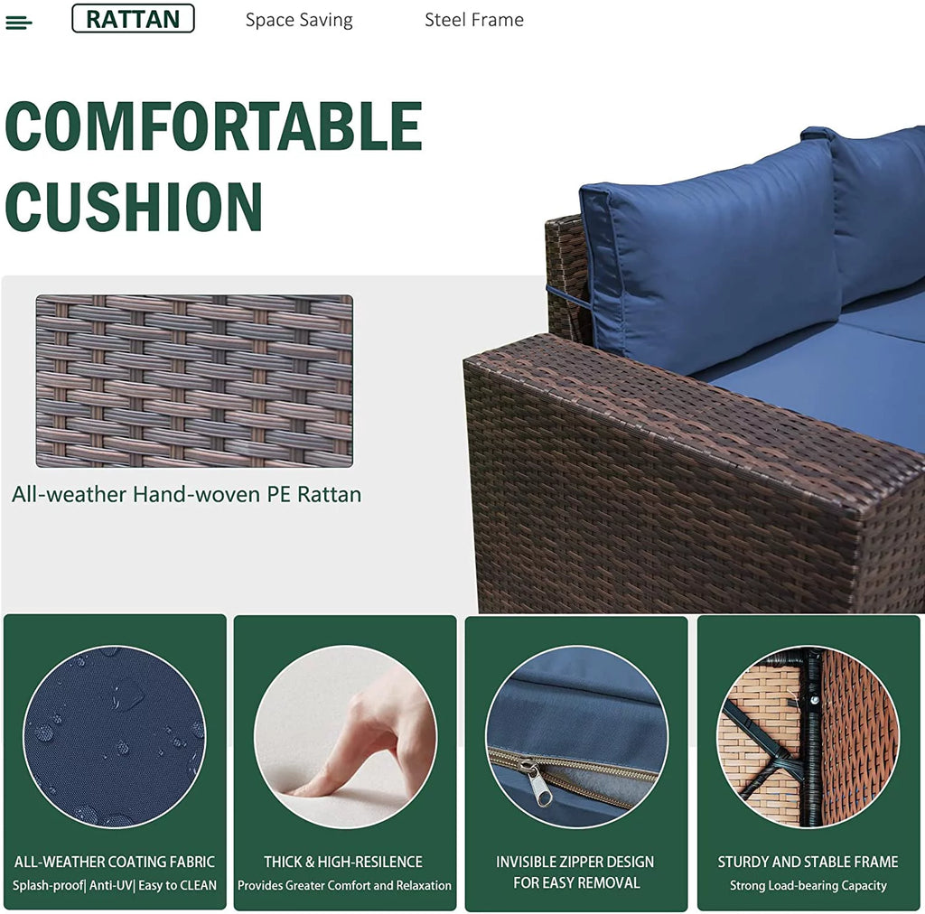 Outdoor Patio Furniture Set, 6-Piece Modular Sectional Sofa, All-Weather PE Wicker, Navy Blue H78599