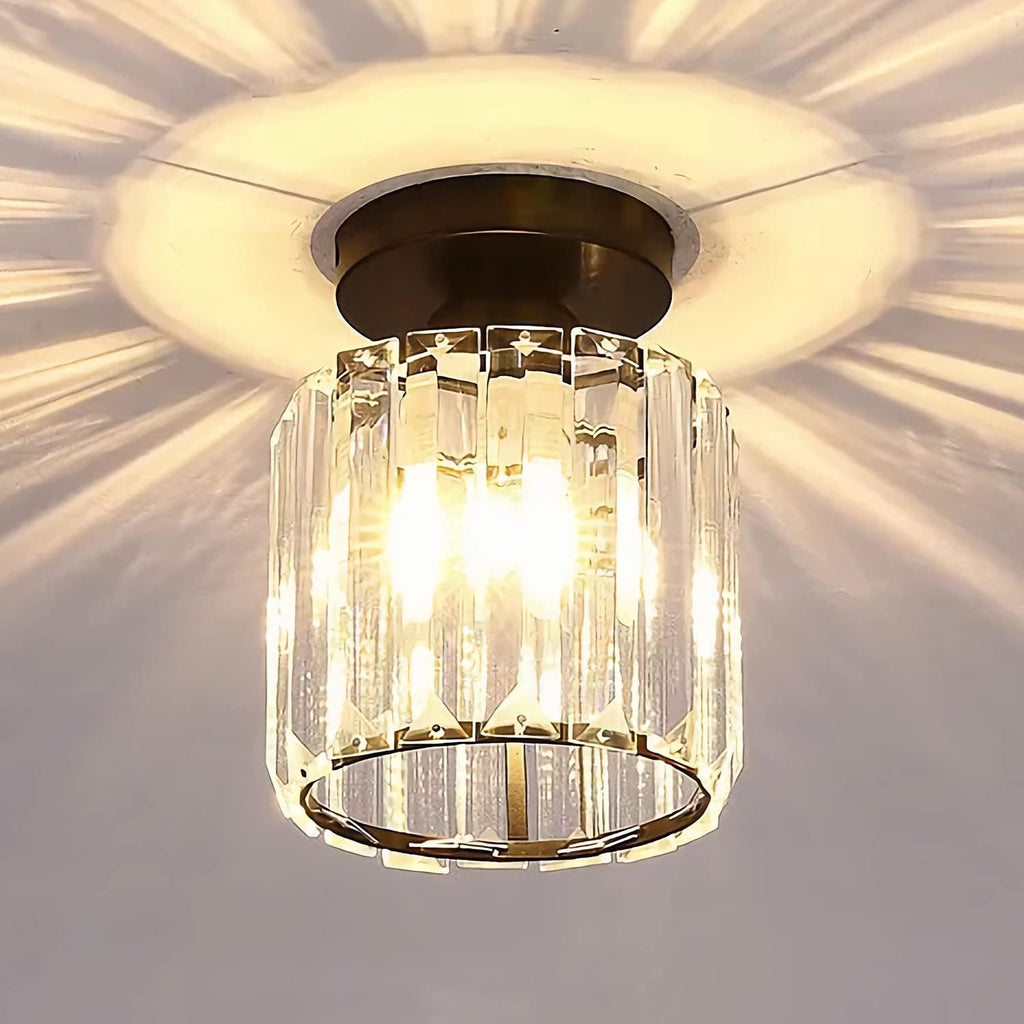 KCO Lighting Small Crystal Chandelier Flush Mount Ceiling Light Modern Mini Black Semi Flush Mount Ceiling Light Fixture Close to Ceiling Light for Bathroom Entryway Hallway Ceiling Light