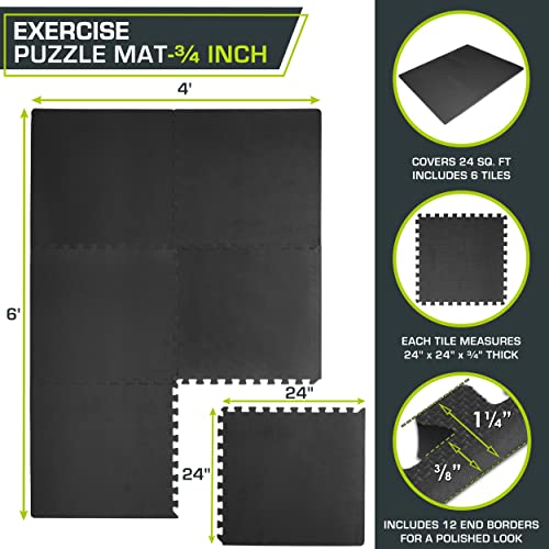 Extra Thick Puzzle Exercise Mat 3/4" and 1", EVA Foam Interlocking Tiles for Protective Cushioned Workout Flooring Y1469