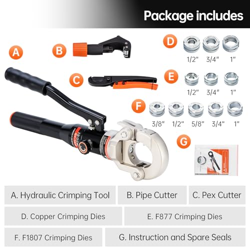 Copper Pipe Crimping Tool with 1/2", 3/4" and 1" Jaws, Pipe Cutter W833449