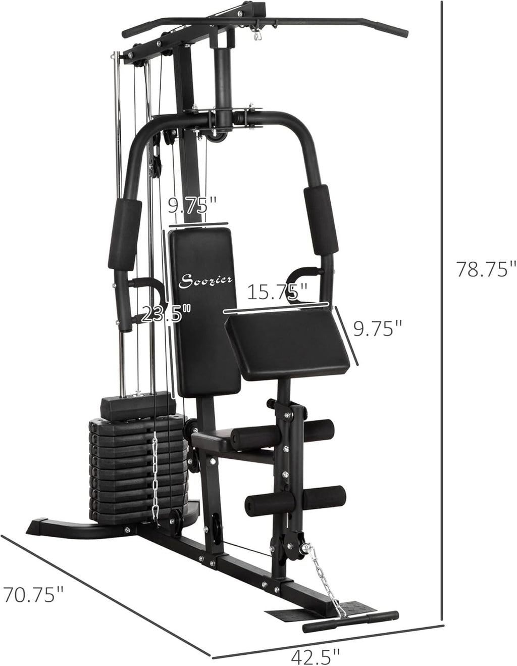 Home Gym System, Multifunction Workout Station with 100Lbs Weight Stack P536