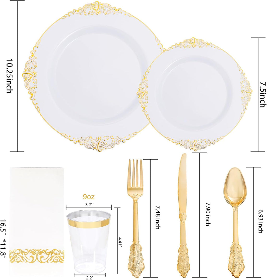 Gold Plastic Dinnerware Set for 50 Guests B56368
