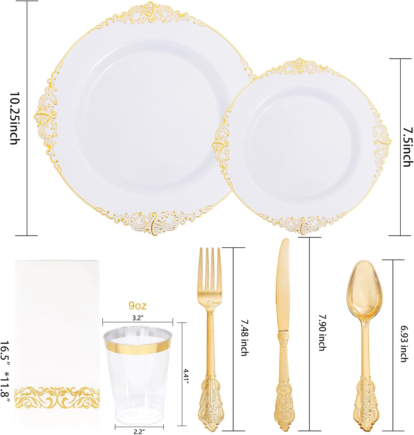 Gold Plastic Dinnerware Set for 50 Guests B56368