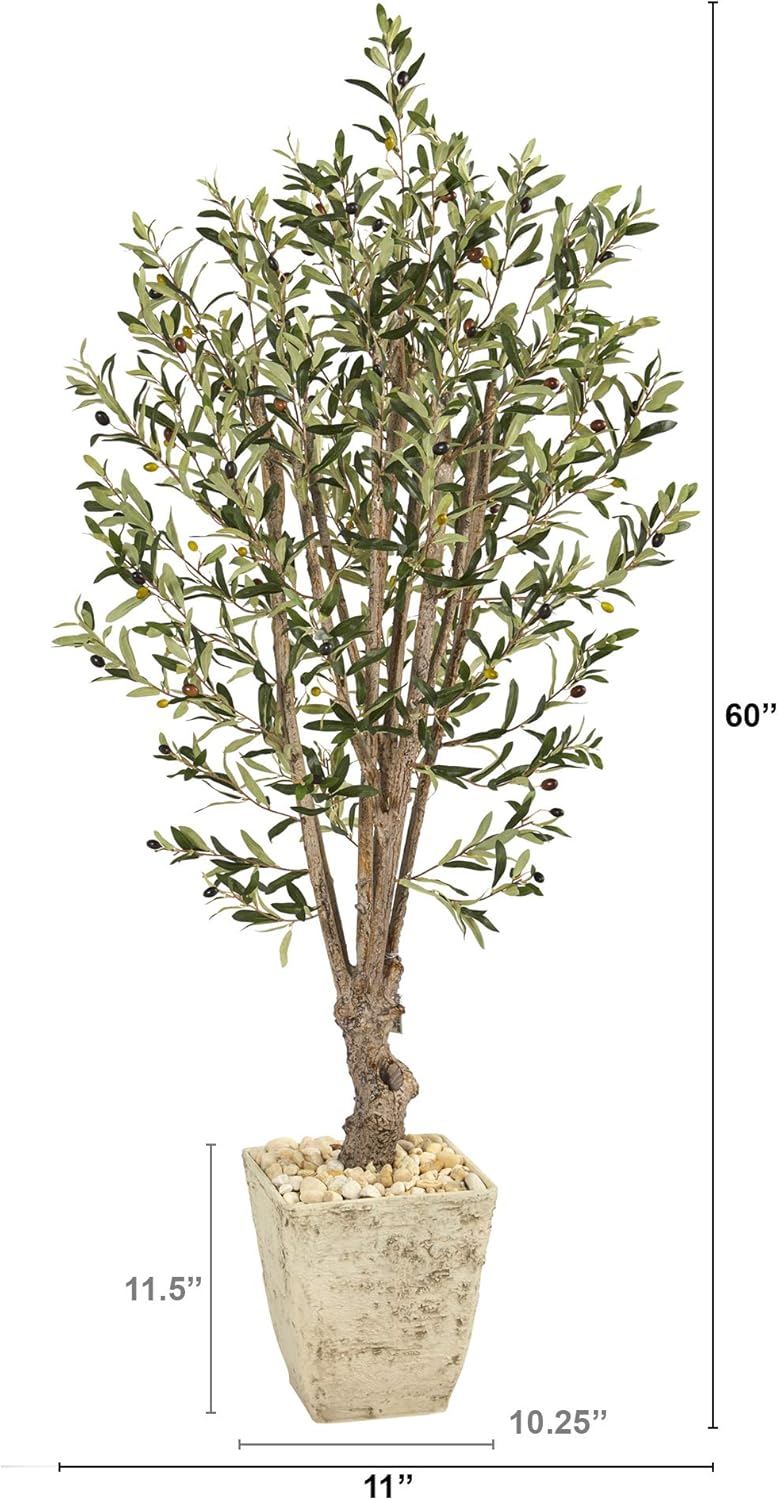5ft Olive Artificial Tree in Country White Planter W5353