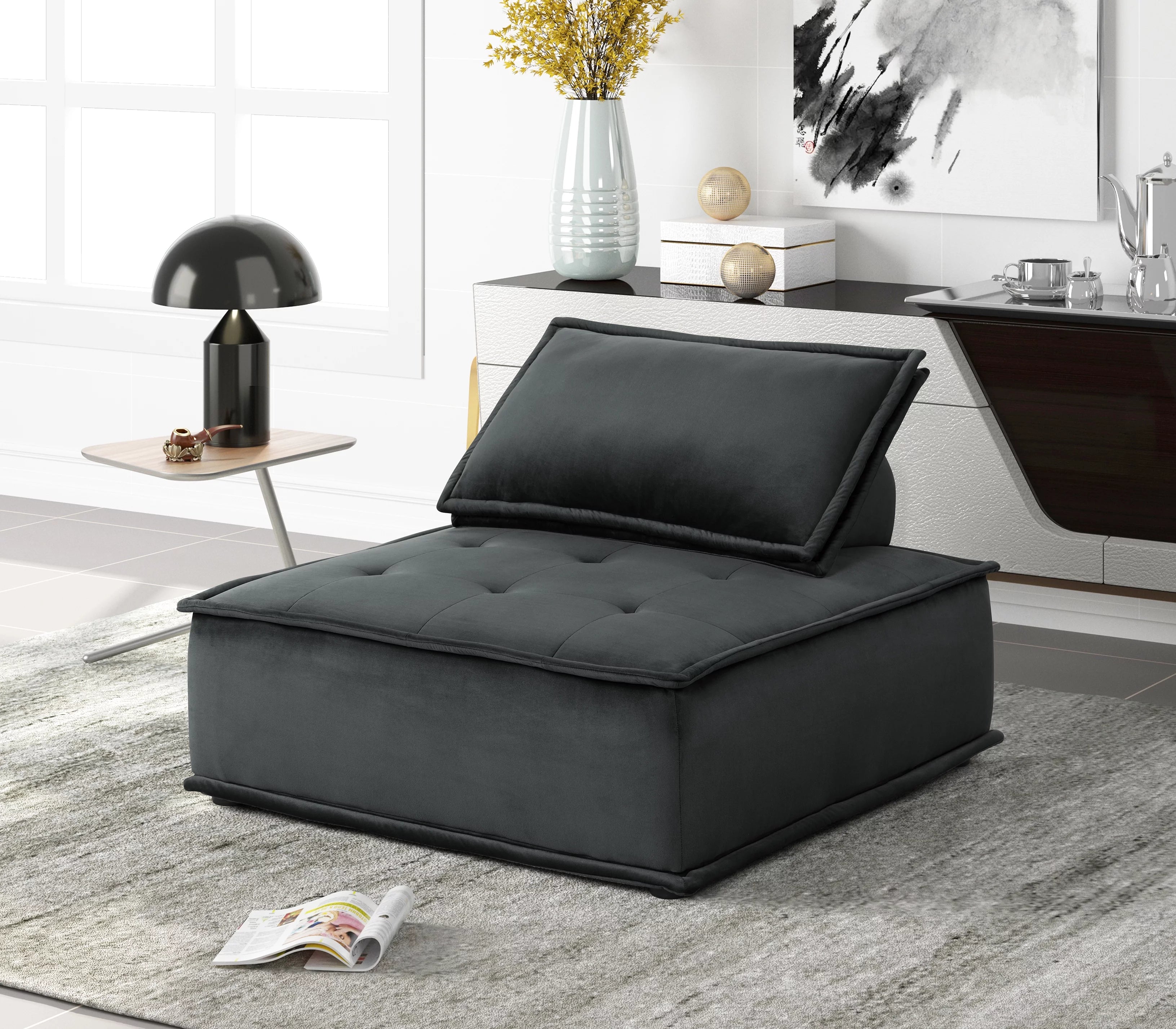 CoSoTower Armless Lounge Chair, Tufted Seat Foam Filled Seats with Pocket Coil Springs, Leg Height Black Plastic Leg Removable Cushion Cover Removable Back Cushion