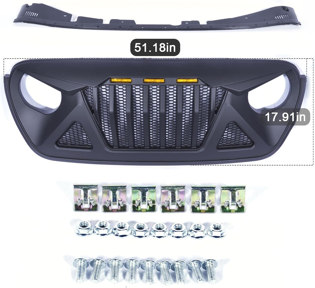 Front Grille with Amber LED Lights for Jeep Wrangler JL and Gladiator JT W47404