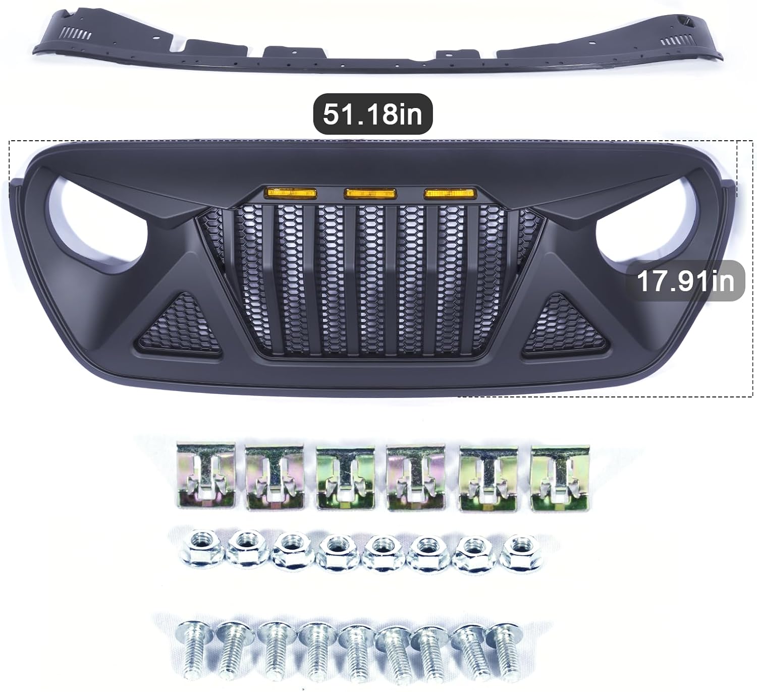Front Grille with Amber LED Lights for Jeep Wrangler JL and Gladiator JT W47404