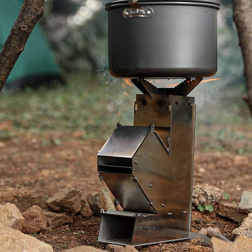 Camping Rocket Stove Outdoor Collapsible Wood Burning Portable Stainless Steel Z191549