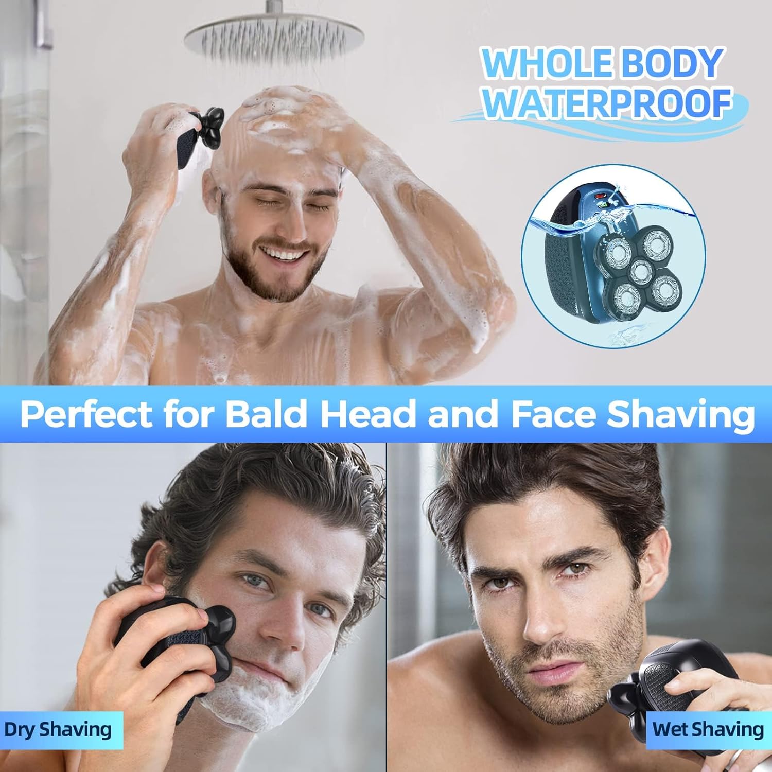 Head Shaver for Bald Men, 5 in 1 Cordless Electric Razor, Waterproof Wet/Dry Grooming Kit W854
