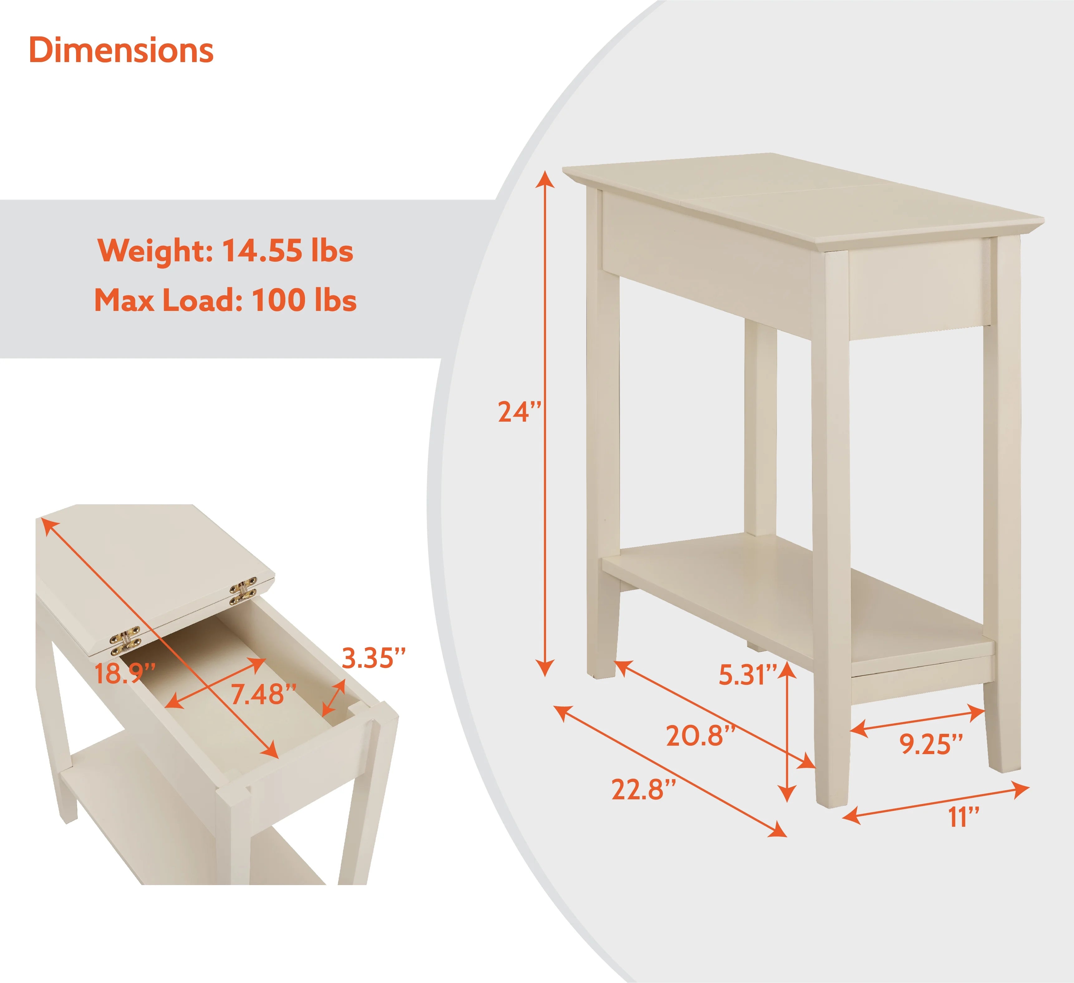 Narrow End Table with Storage Shelf for Small Spaces I331605