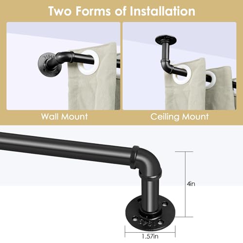 Curtain Rods for Windows 72-144", 1 Inch Industrial Black, Adjustable N77556