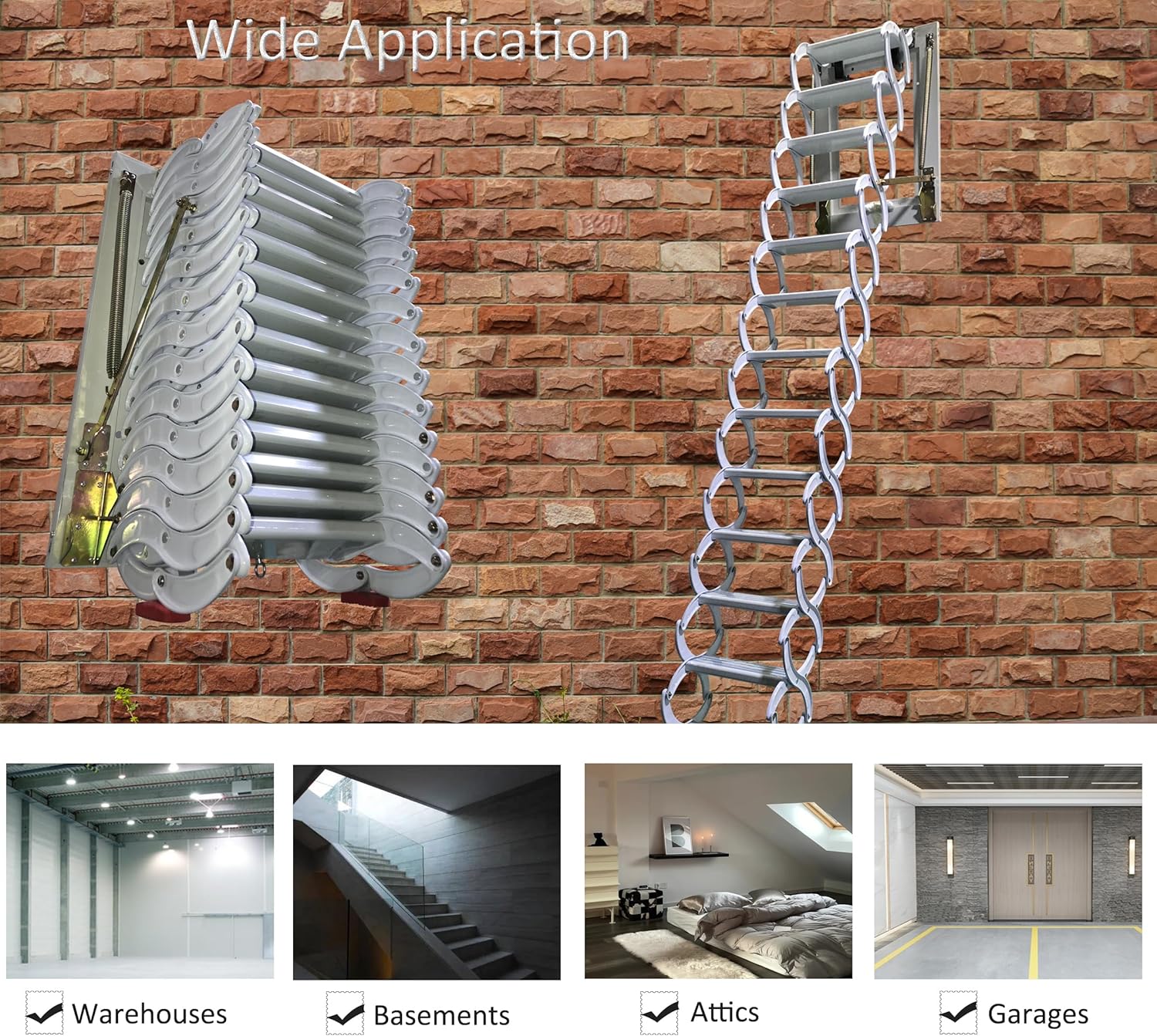 Attic Loft Ladder Folding Wall-mounted Stairs with Armrests K334