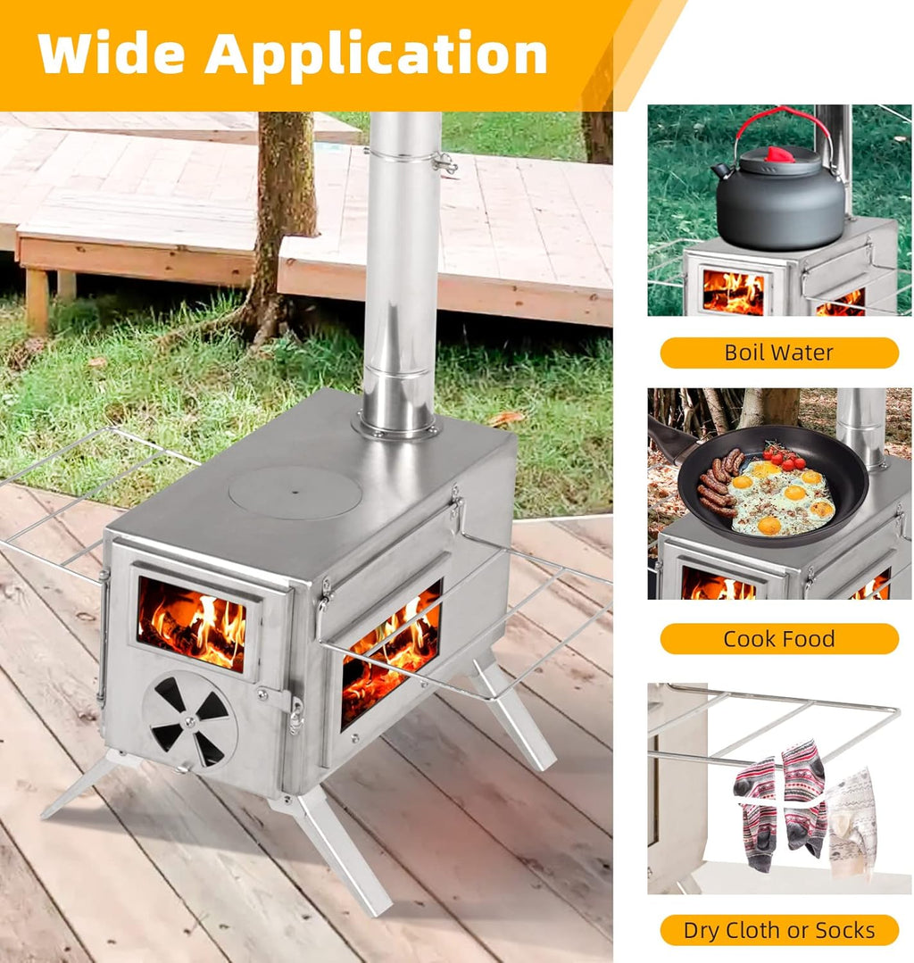 Portable Wood Burning Stove with Chimney Pipes for Camping, Heating and Cooking B81198