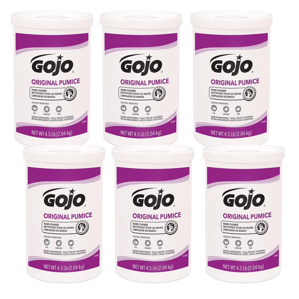 GOJO Original Pumice Hand Cleaner, 4.5 lb Waterless Crème Hand Cleaner with Pumice Canister (Pack of 6) - 1135-06