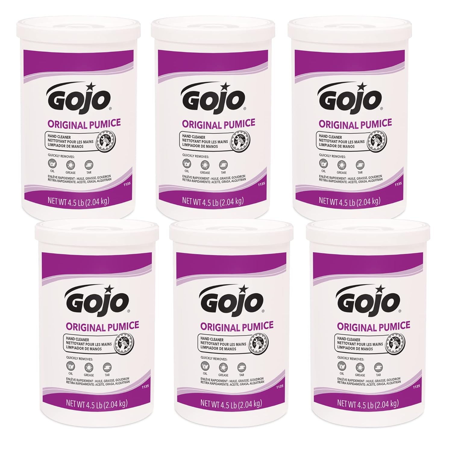 GOJO Original Pumice Hand Cleaner, 4.5 lb Waterless Crème Hand Cleaner with Pumice Canister (Pack of 6) - 1135-06