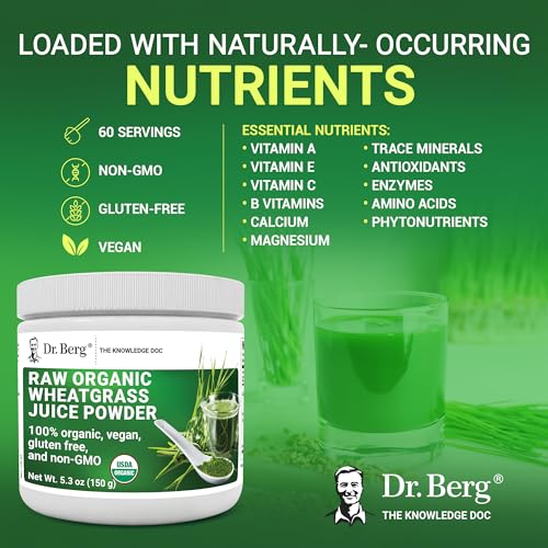 Wheatgrass Superfood Powder - Organic Raw Juice Ultra-Concentrated - Chlorophyll and Trace Minerals - Gluten-Free Non-GMO - 60 Servings Z298