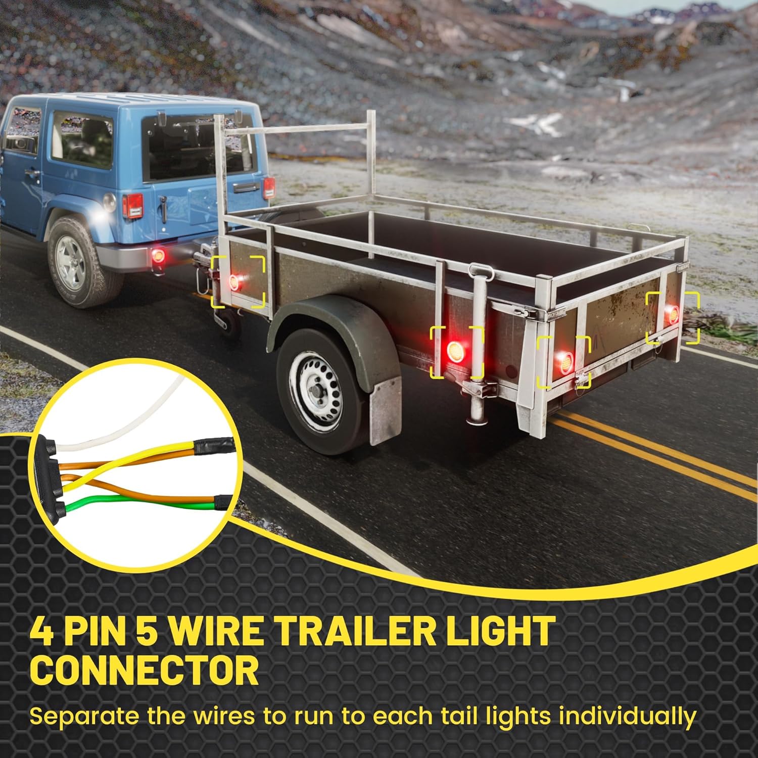 4 Pin 5 Wire Trailer Wiring Harness 22FT for Taillights, 4 Way Flat Plug, Pure Copper Wire J492508