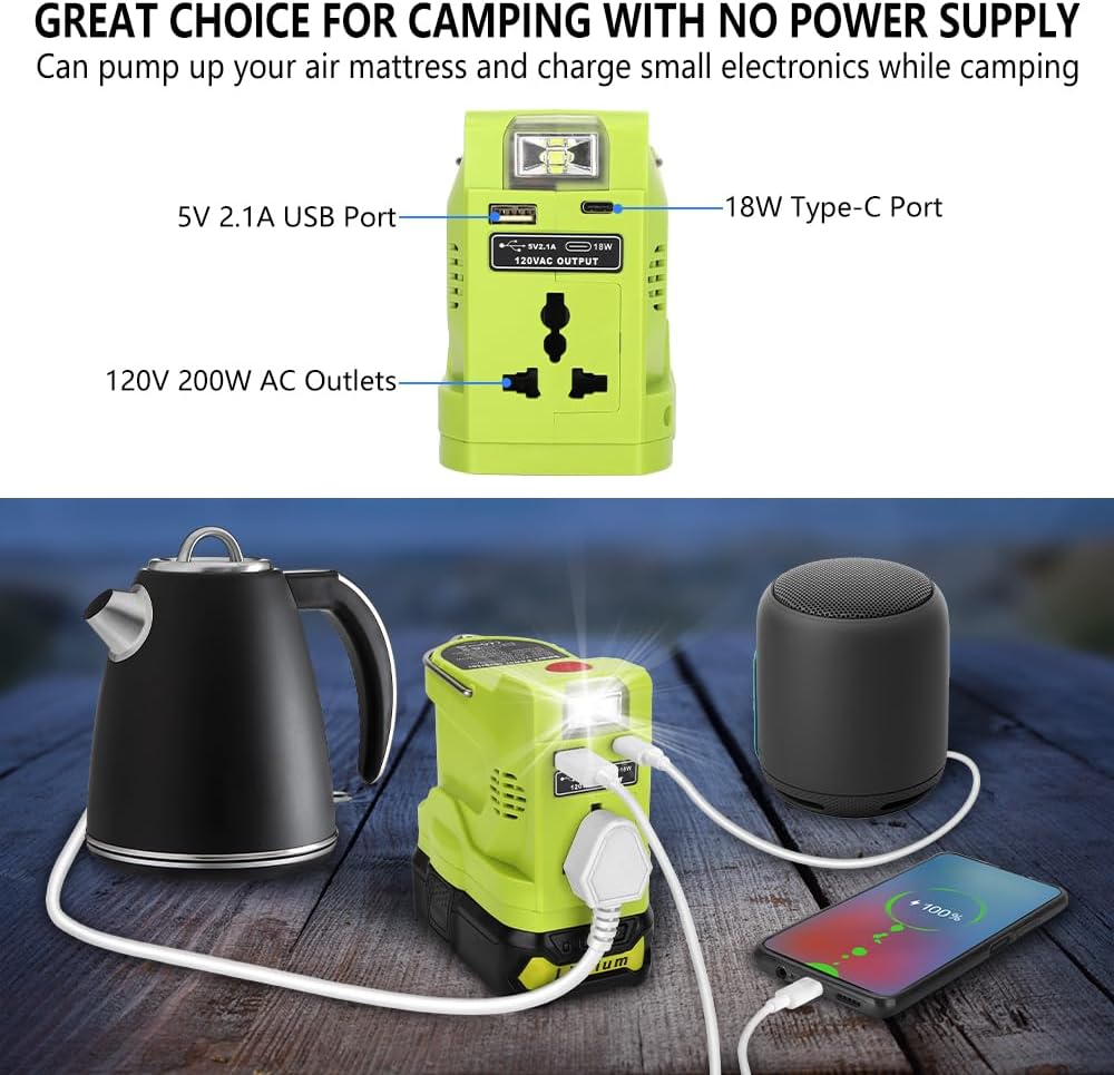 200W Inverter Generator for 18V Lithium Battery Portable Power Source with USB and Type-C Port R44796