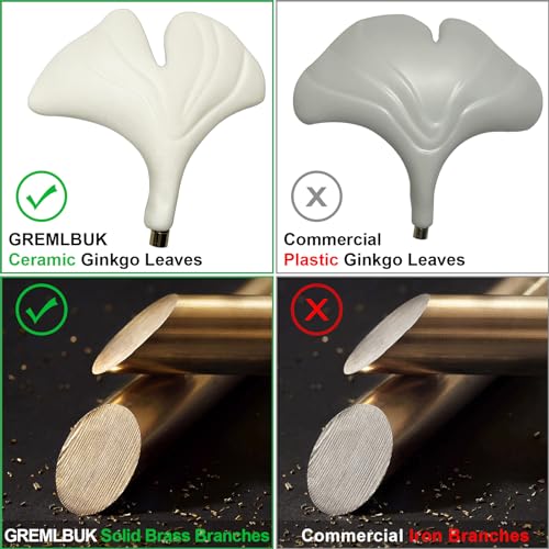 Gold Ceramic Ginkgo Leaf Semi Flush Mount Ceiling Light, 24 Inch O666194