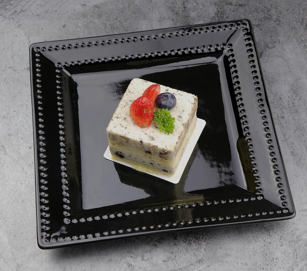 Square Beaded Stoneware Dinnerware Set, 16 Piece, Black A310673
