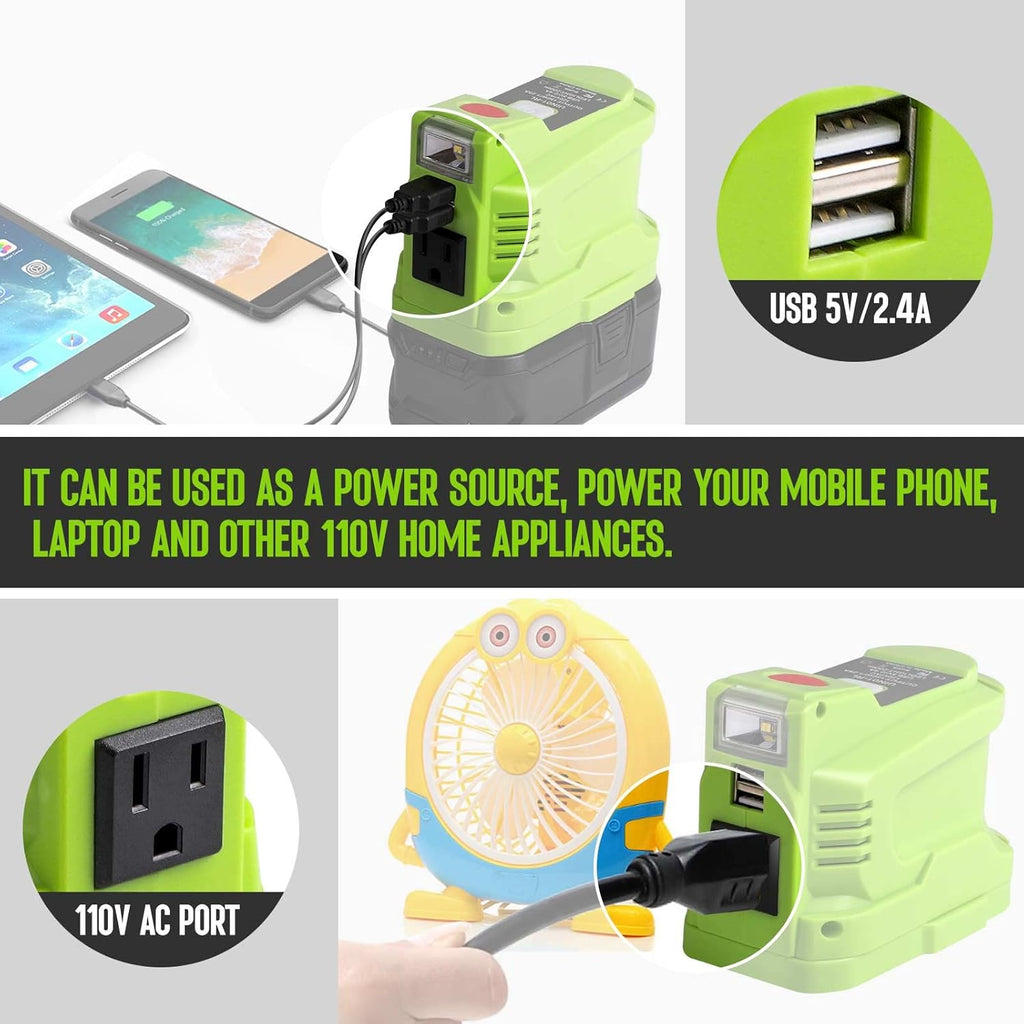 150W Portable Power Inverter Generator for 18V Battery with USB Charger and LED Light O7152