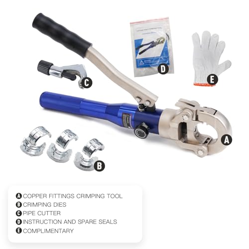 Hydraulic Copper Tube Crimping Tool with 1/2, 3/4, 1-inch Jaw B79589