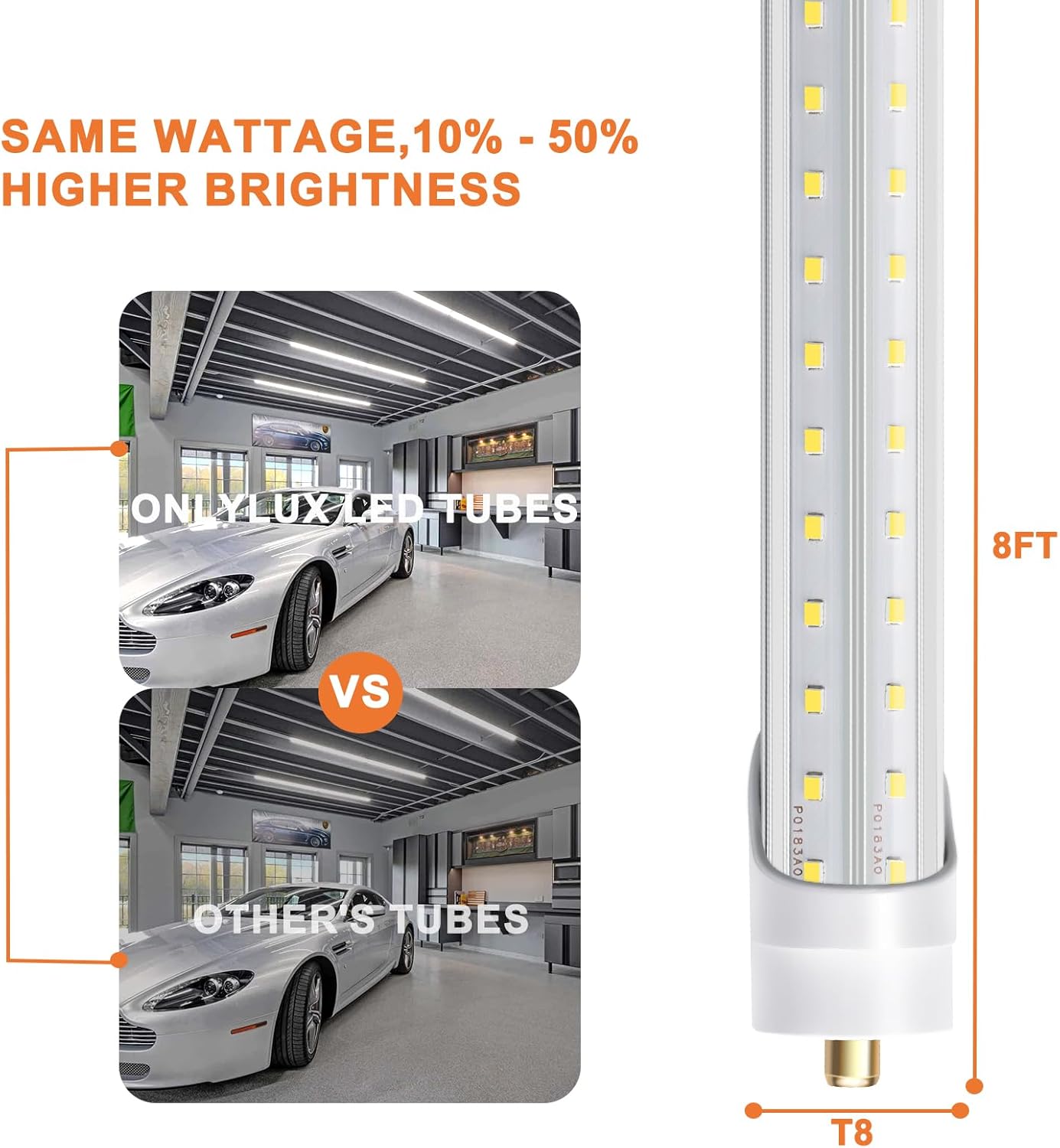 LED Shop Light Bulbs 8ft 72W 6000K 10000lm, T8 T10 T12 V Shape, Pack of 12 R240945